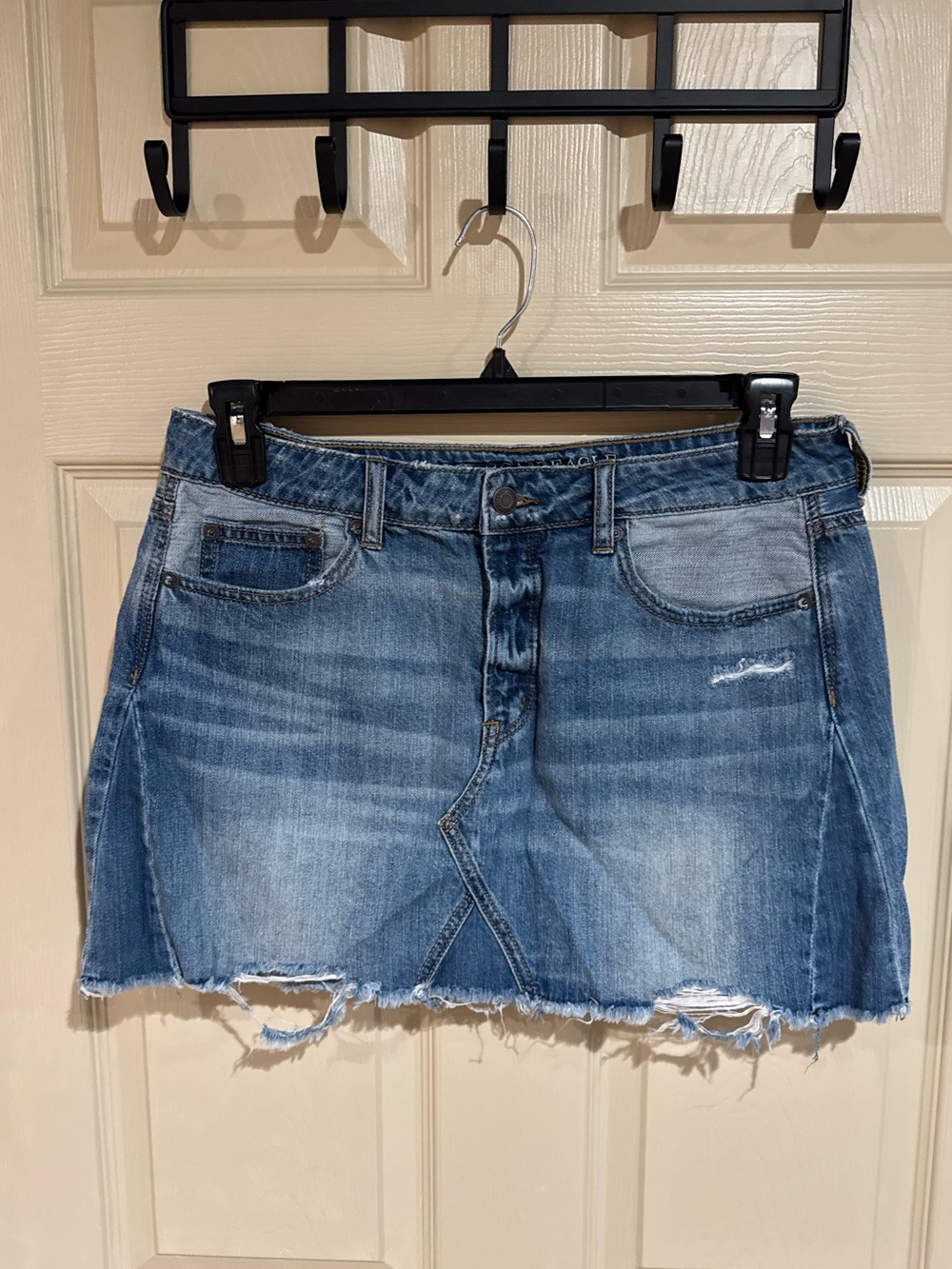American Eagle Outfitters Light Blue Distressed Denim Mini Skirt